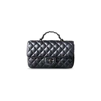 CHANEL LARGE LAMBSKIN QUILTED COCO POP TOP HANDLE FLAP BLACK AS5243 (23*12*6cm)